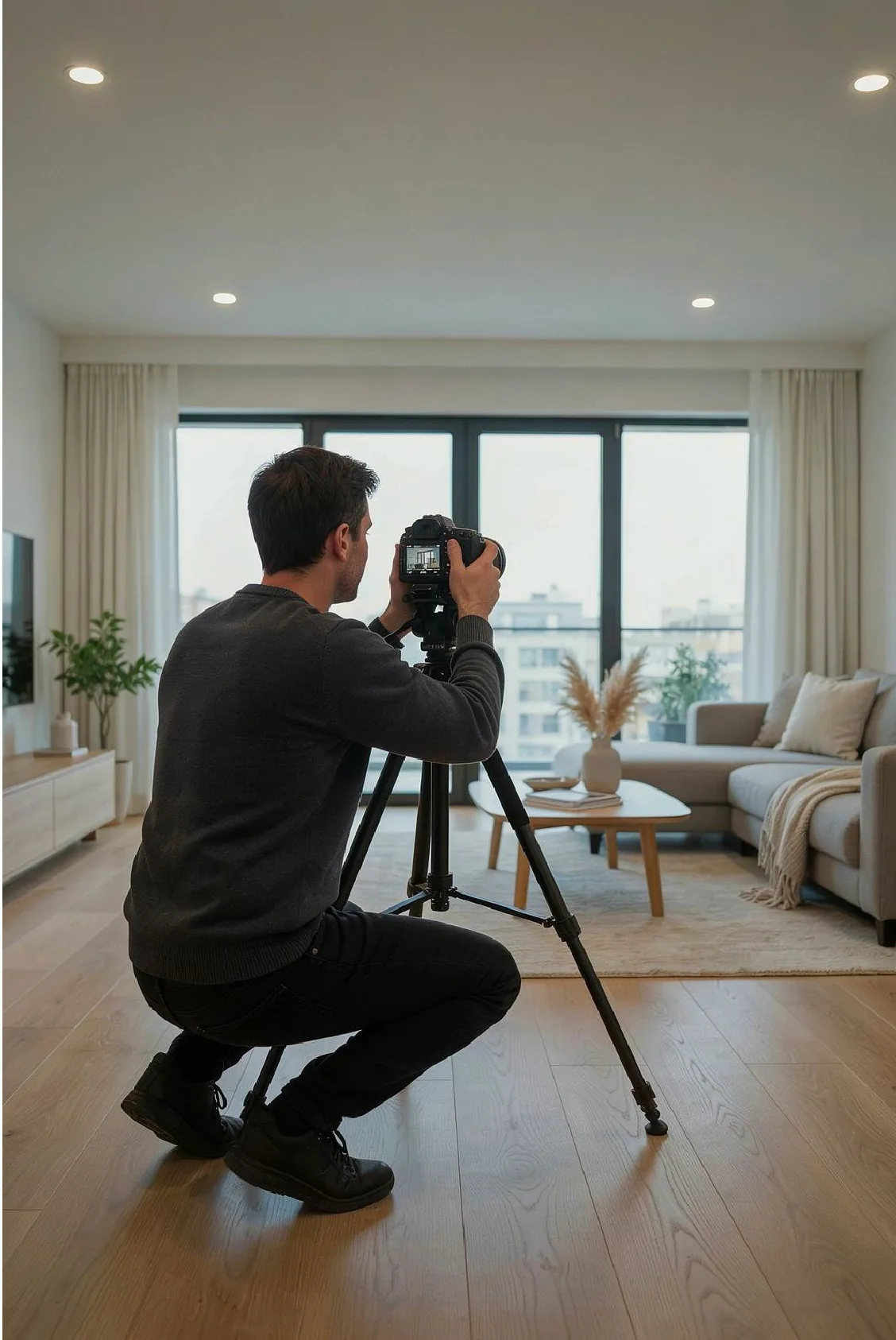 Fotógrafo preparando una vivienda para su comercialización en alquiler